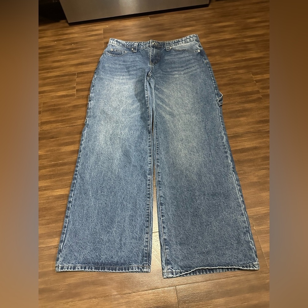 Edikted wide leg Carpenter Low Rise Jeans size large medium wash - Picture 3 of 5